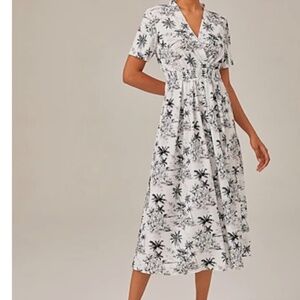 Black and White Beach Print Spring/Summer Midi Dress